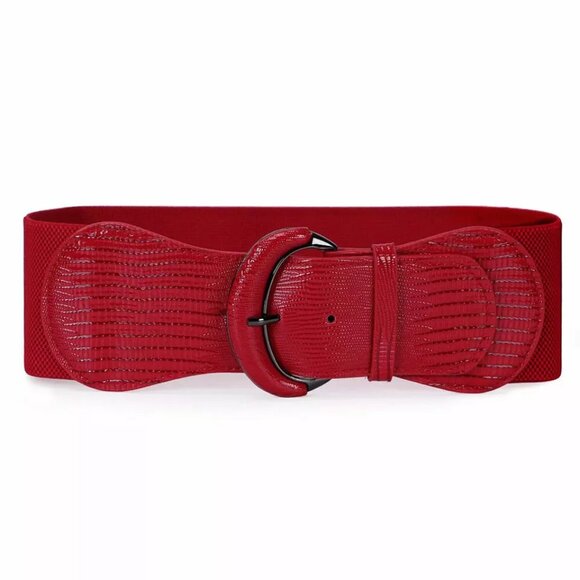 Women Belt Wide Buckle Elastic Stretch Fashion Faux Leather Skinny Waist Dress - Picture 1 of 11